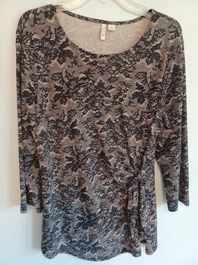 Elle Women's Top Blouse Soft Jersey Black Lace Pattern Blush Background Size XL